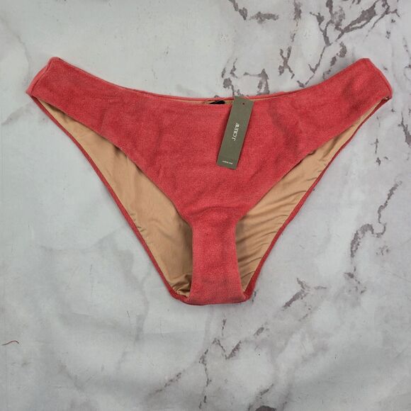 J Crew Swim Bottom XXL Coral Terry Curved Waist Bikini High Cut Cheeky Mid BK550 - Picture 1 of 8